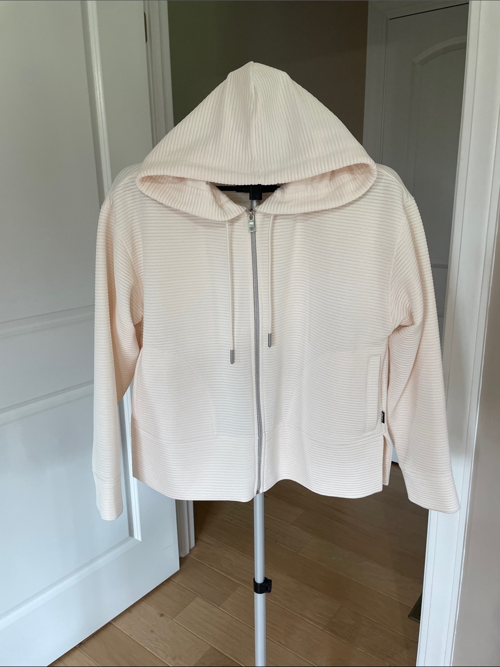 DKNY Soft Cream Ribbed Zip-Up Hoodie